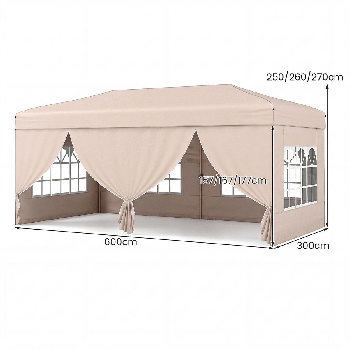 SureDeal® - Partytent - Paviljoen Pop Vouwpaviljoen - Metalen Zijwanden - Zandzakken - 300x600x250 cm - Beige