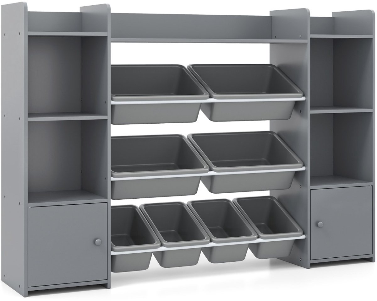 SureDeal® - Boekenkast - Hoge Speelgoedkast - Lagen Kinderrek - Verwijderbare Bakken - Boekenplank - 142x30x100 cm - Grijs