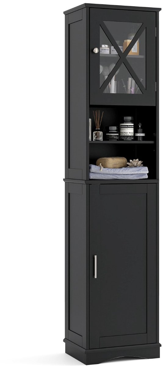 SureDeal® - Badkamerkast - Hoge Vrijstaande Kast - 40x30x170,5 cm - Zwart