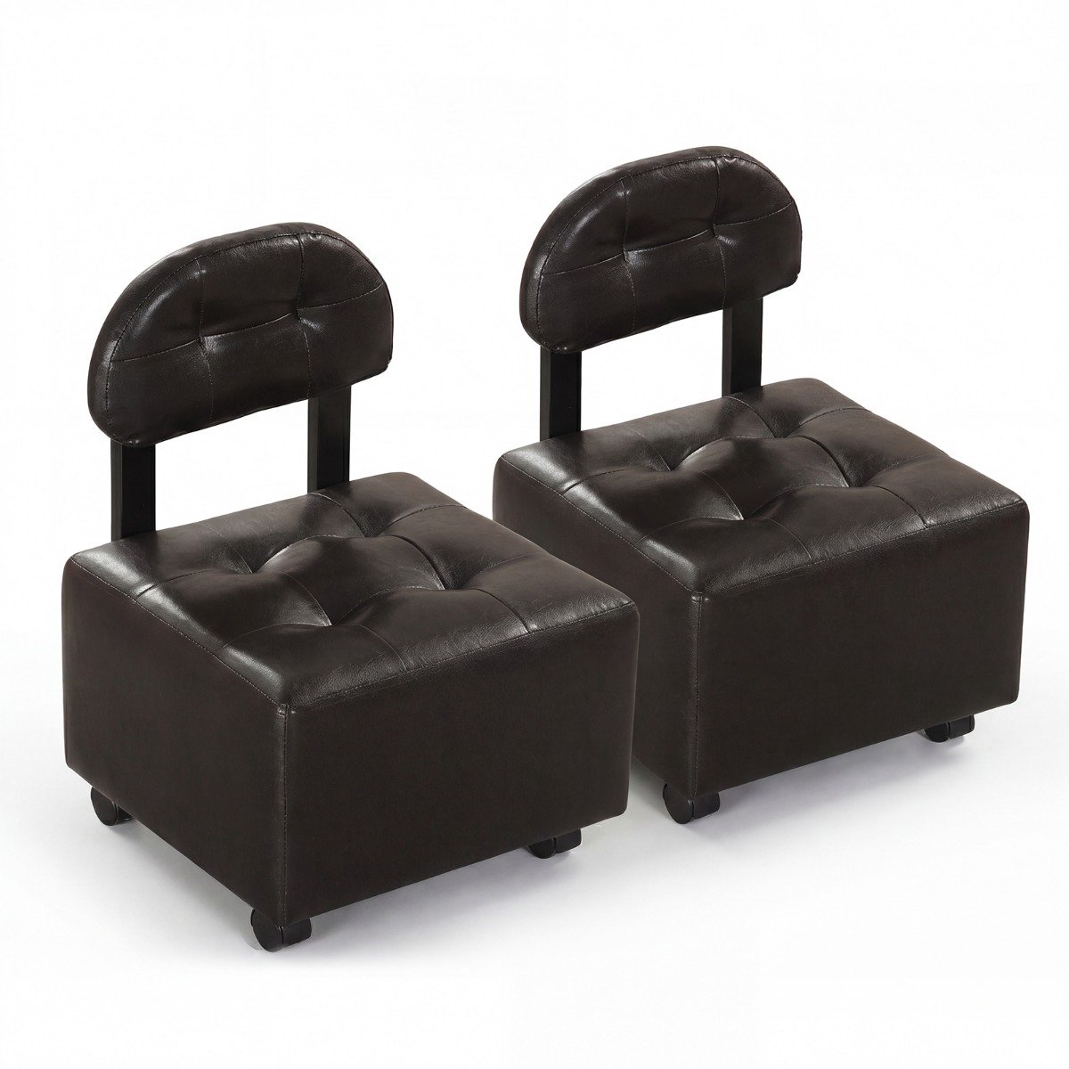 SureDeal® - Poef - Lage Rolkrukken Ergonomische - Gestoffeerde Rugleuning Zitting - Zwenkwielen Mobiele Draaikruk - 40x40x55 cm - Zwart