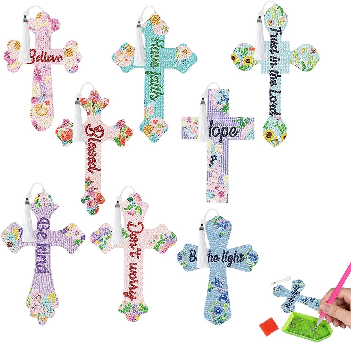 Creatieve DIY Boekenleggers met Diamant Schilderen, Perfecte Cadeaus voor Kinderen en Volwassenen, 8 Stuks met Hangertje