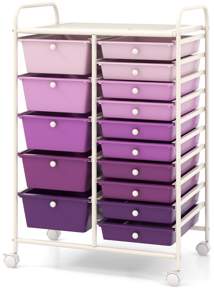SureDeal® - Bureaukast - Rolbare Opslagtrolley - Lades Multifunctionele Trolley - Uitneembare Lades - 63x37x87 cm - Roze gemengd