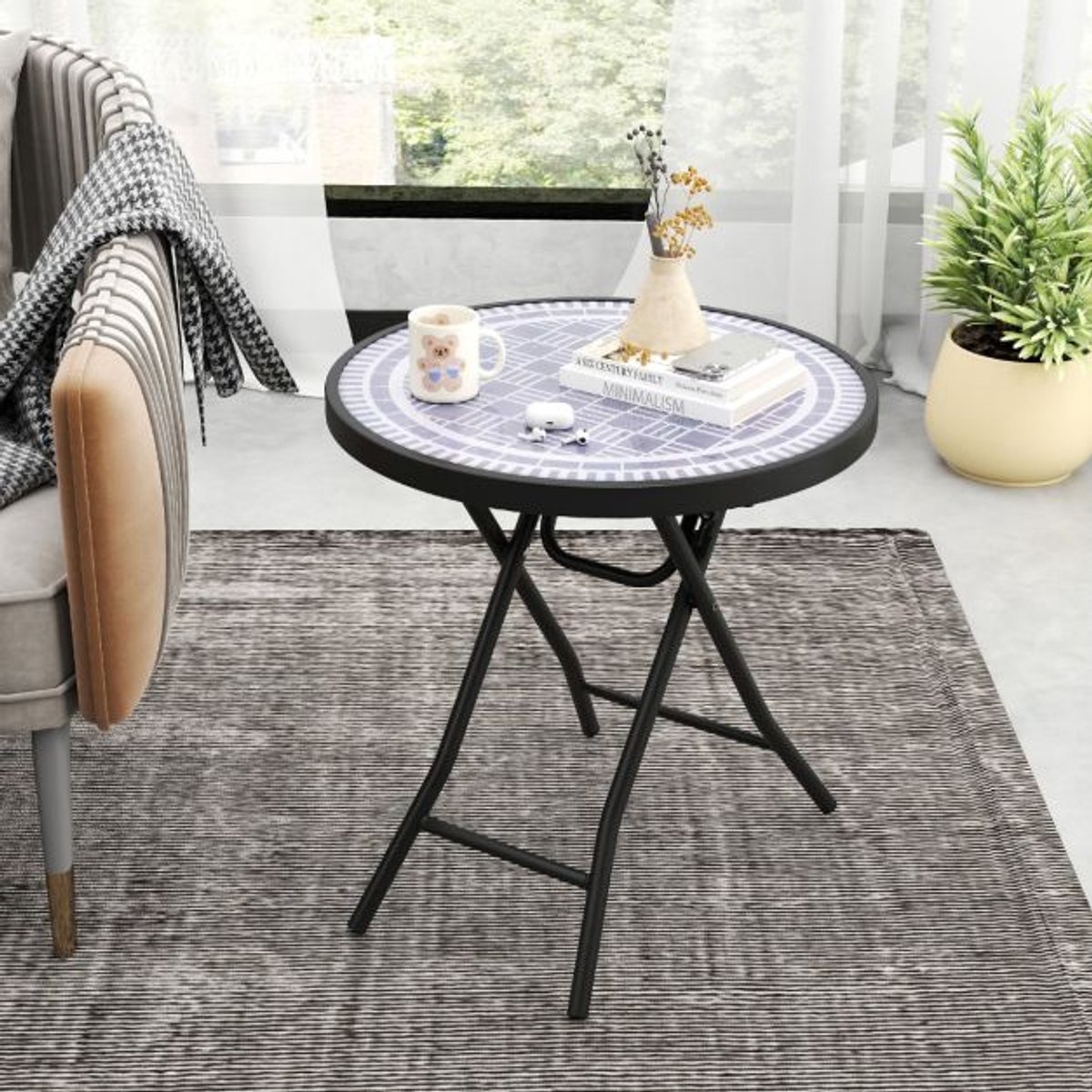SureDeal® - Tuinmeubel - Bijzettafel Inklapbaar Kleine - Tafelblad Gehard Glas - Balkon Tuin Terras - 46x48 cm - Grijs