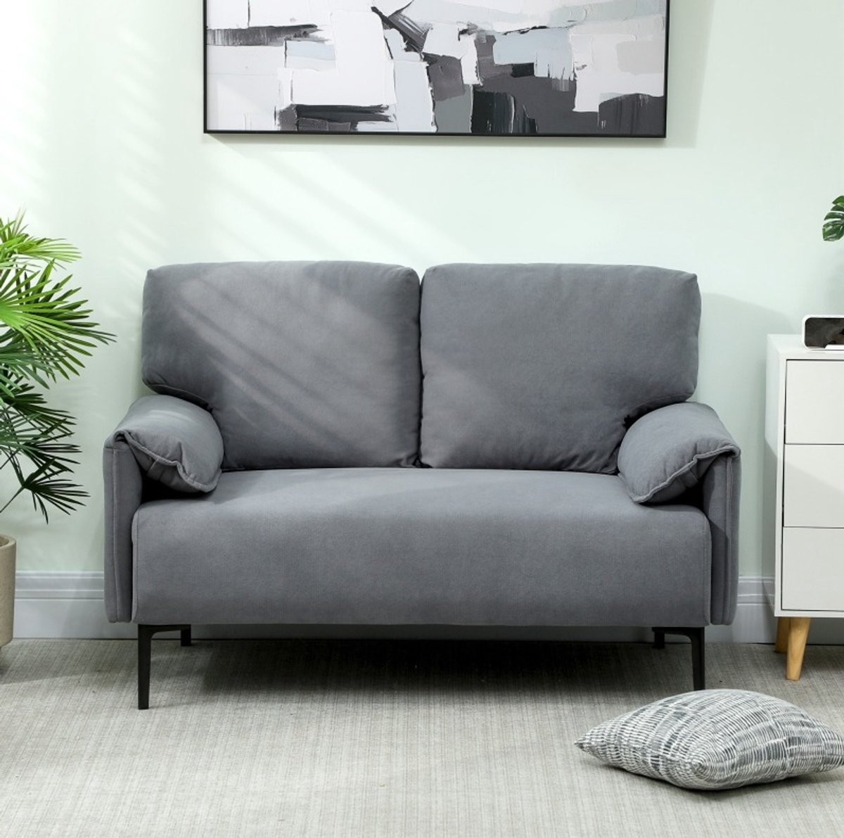 MODENUIT Zitbank 127 cm - Met 2 Sierkussens En Metalen Poten - Voor Woonkamer En Kantoor - Fluweel - Grijs