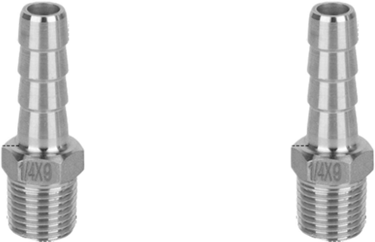 Slangpilaar – RVS 304 slangpilaar (9 mm pilaar naar 13 mm buitendraad) – Geschikt voor water, brandstof en aansluitingen voor thuisbrouwapparatuur – Set van 2