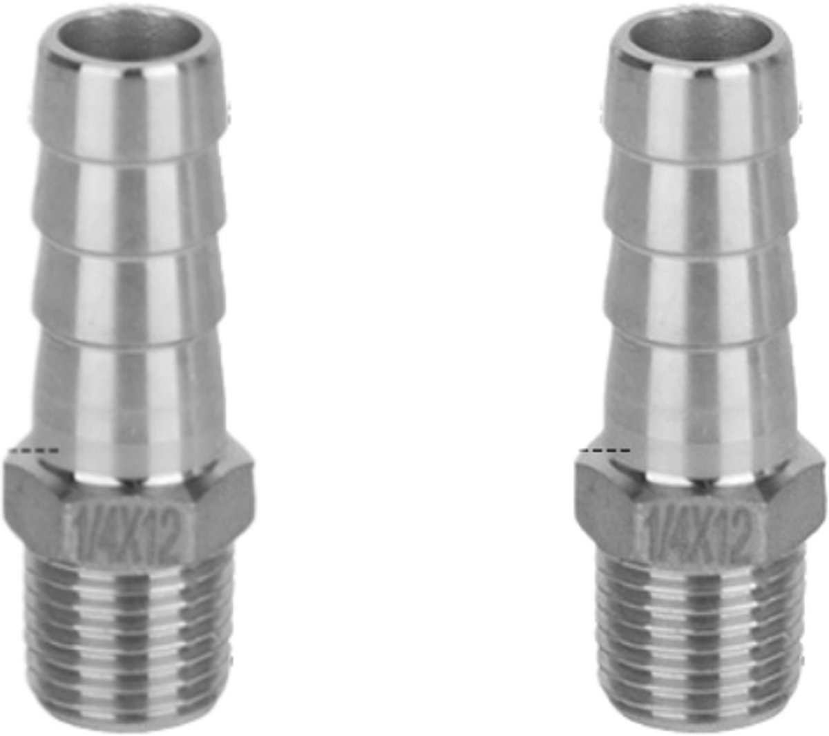 Slangpilaar – RVS 304 slangpilaar (12 mm pilaar naar 13 mm buitendraad) – Geschikt voor water, brandstof en aansluitingen voor thuisbrouwapparatuur – Set van 2