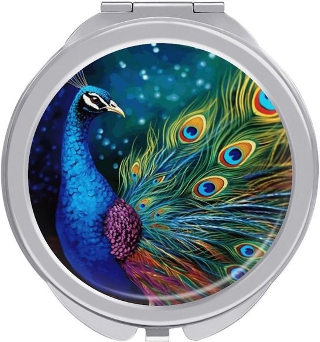 Make-up spiegel - Compacte spiegel - Make-up bijwerken - Gedetailleerde pauwprint - Mini formaat - Zilver