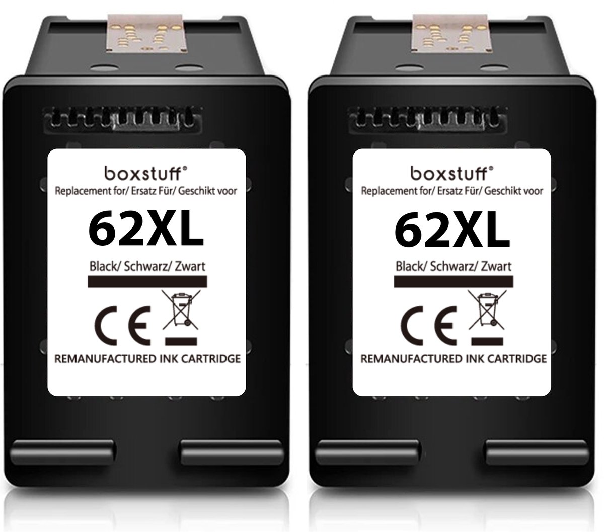 Boxstuff Inkt geschikt voor 62 XL Zwart - (C2P05AE) Compatibel met HP 62 / 62XL - Inkt Cartridge voor HP Envy 5640 / 5644 / 7640 / 7644 OfficeJet 5740 / 5742 / 200 / 250 - Multipack Zwart