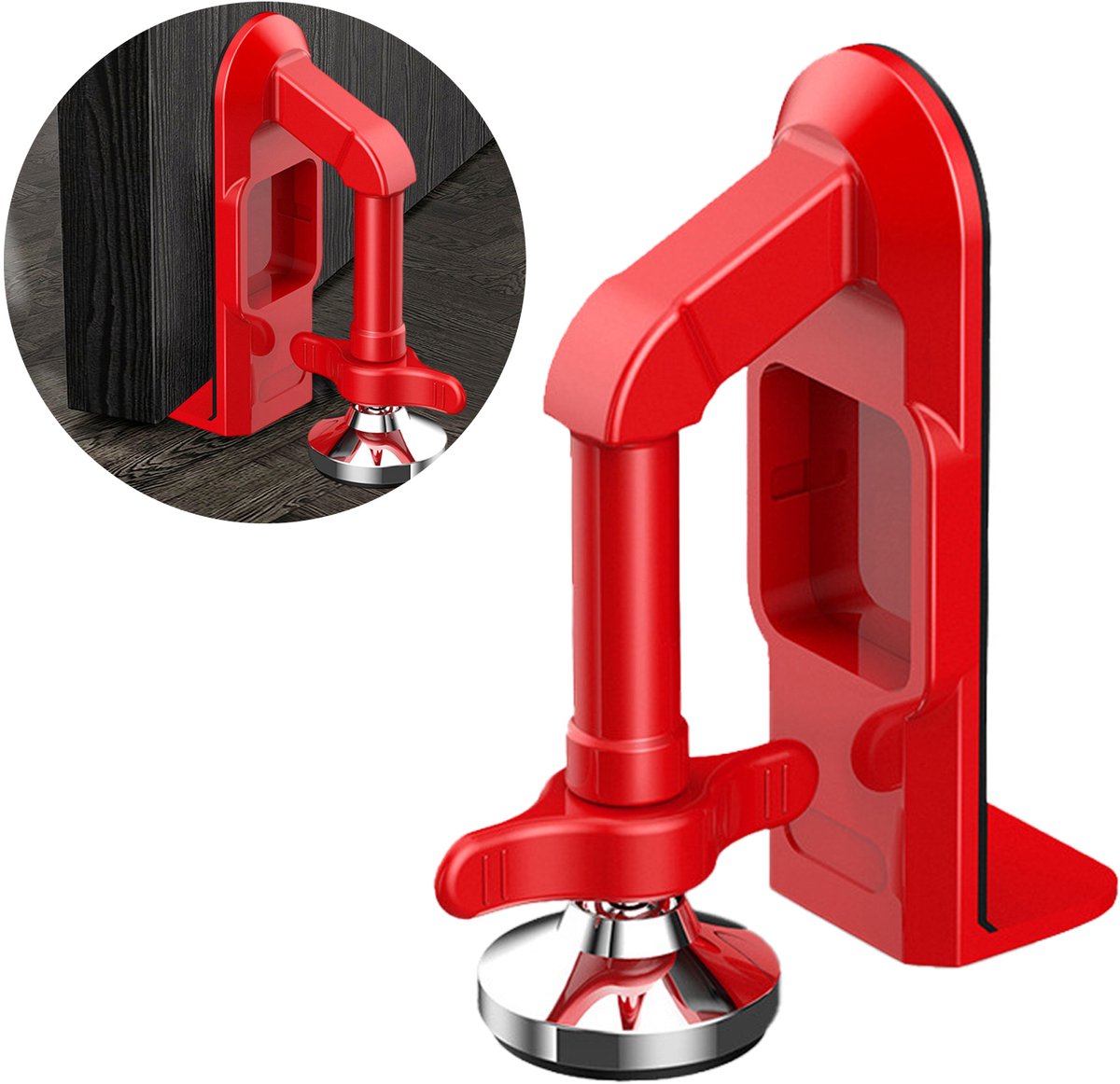 MODFU Deurstopper – Aluminium deurstop met rubberen basis – Beschermt deur en muur – 9x5x12 cm – Geschikt voor 5-35 mm – Compact en draagbaar – Rood