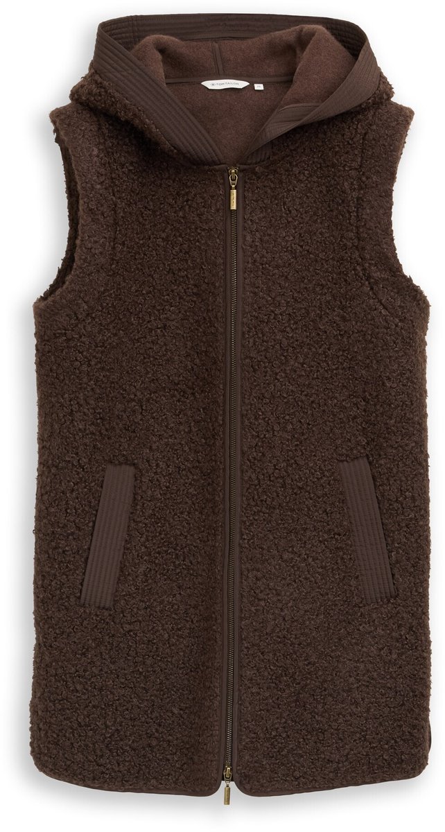 Tom Tailor - Lange teddy-vest - Maat XS - java dark brown