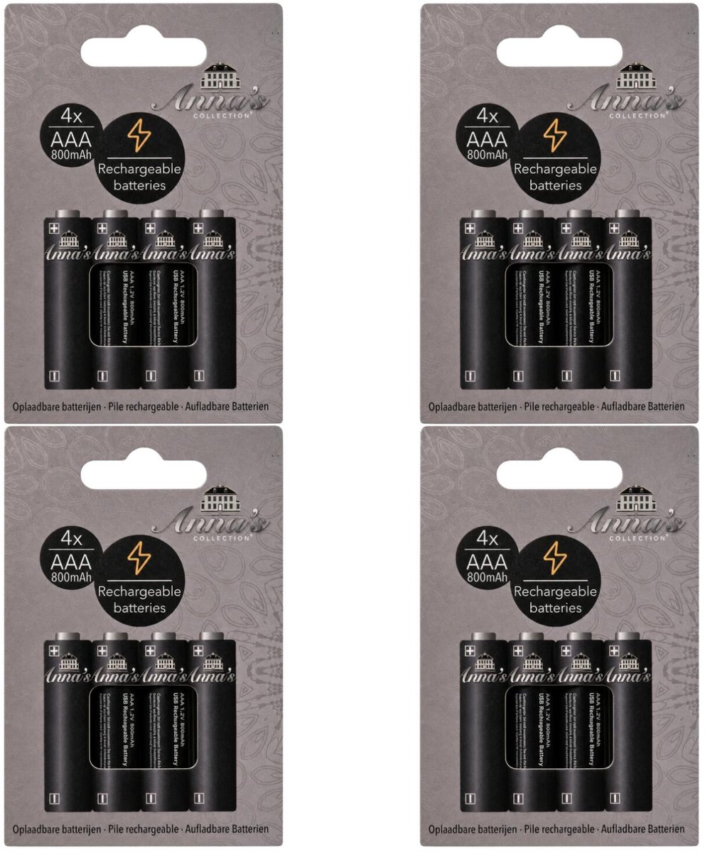 Anna's Collection Oplaaadbare batterijen - AAA - 16x stuks - 800 mAh – Herlaaadbare batterijen
