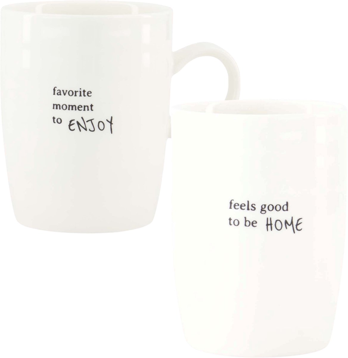 Zusss Set Van 2 Mokken - Theemok Favorite Moment To Enjoy & Koffiemok Feels Good - Keramiek - 350Ml Keramiek Wit