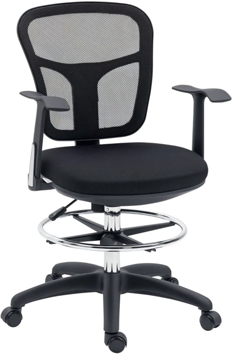 Tekenstoel met Voetensteun - Ergonomische Bureaustoel - Computerstoel - Office Chair - Volwassenen Stoel - In Hoogte Verstelbaar - 360° Draaibaar - Kantoorstoel - Gamestoel - Zwart