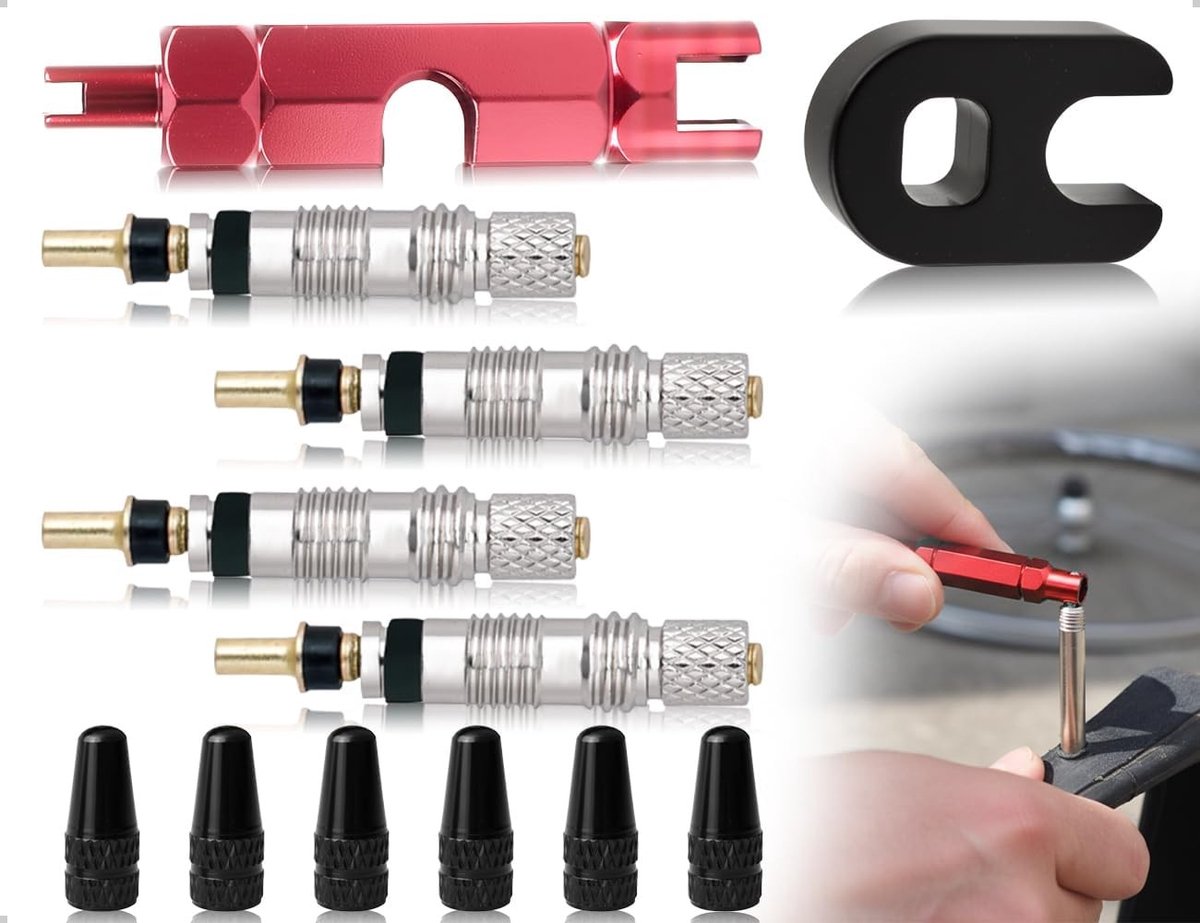 Complete Fietsventielreparatieset met Franse Ventielkernadapter - Essentiële Fietsaccessoires voor Mountainbikes en Sporttraining