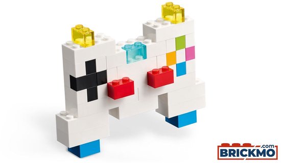Een witte LEGO game controller met zwarte knoppen en gekleurde details.
