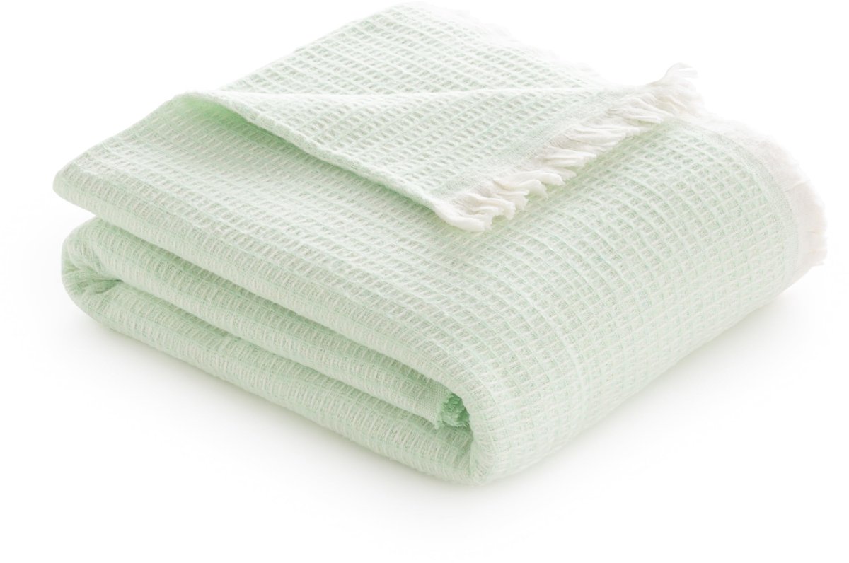 SnelShoppen - Extra zachte katoenen deken met GOFRE-design, multifunctionele sprei voor bank, bed, decoratieve overtrek en fular in muntgroen, 120 x 1