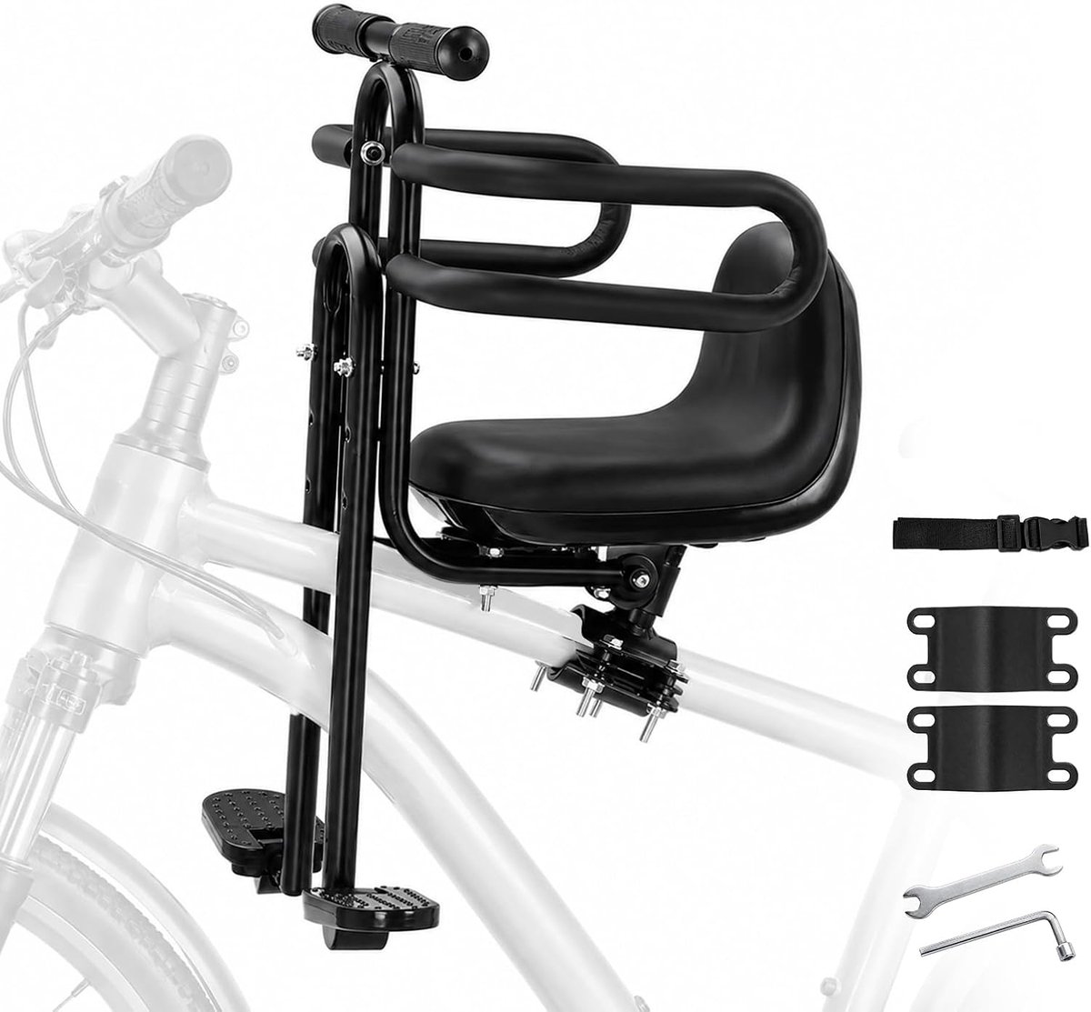 SnelShoppen - Fietszitje Kind Voorop - Verstelbaar Met Arm- en Voetsteunen - Geschikt Voor Mountainbike, Stadfiets, Vouwfiets - Ergonomisch Design