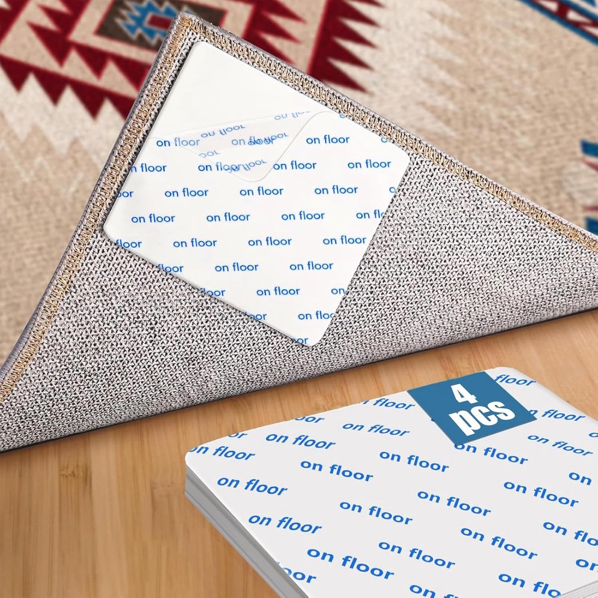 SnelShoppen - 4 Pack Tapijt Pad Grippers - Extra Sterke Antislip Stickers voor Tapijten - 10 x 10 cm - Geschikt voor Tegels en Houten Vloeren