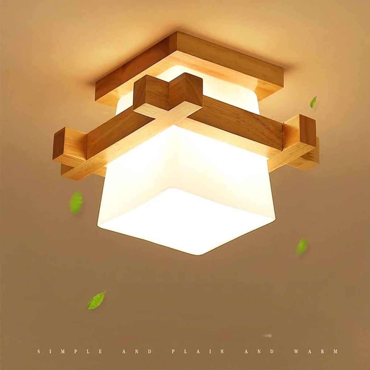 Japan Tatami E27 Houten Lamp - Licht Hal Veranda Balkon - Moderne Plafondlamp met Glas