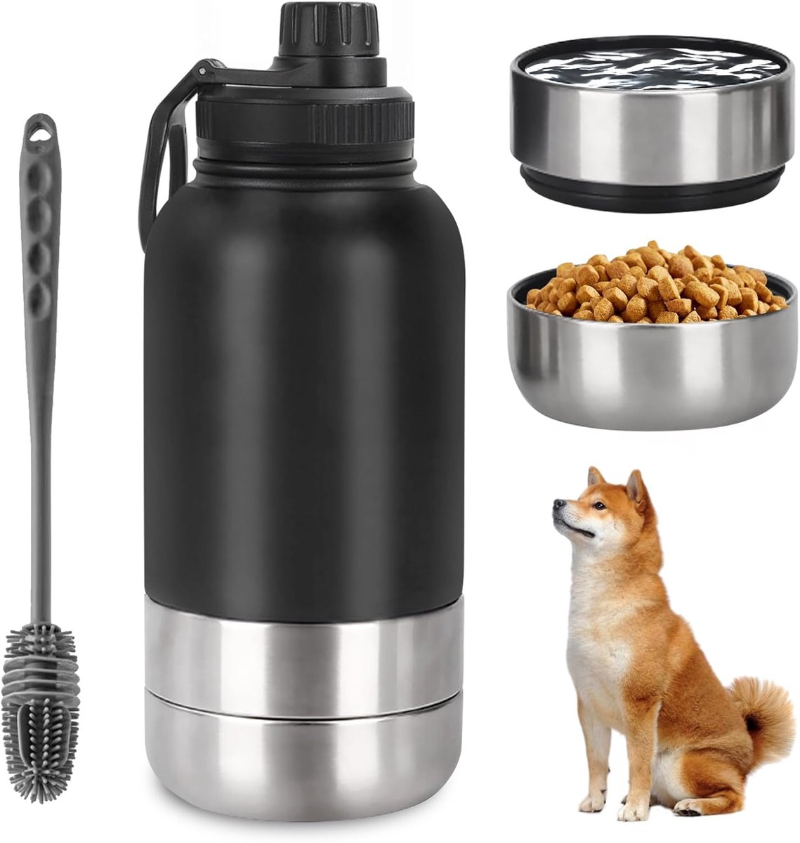 SnelShoppen - Drinkfles voor Honden Onderweg 950 ml - Geïsoleerde Roestvrijstalen Waterfles met Afneembare Kom - BPA-vrij Hondenaccessoires voor Wande
