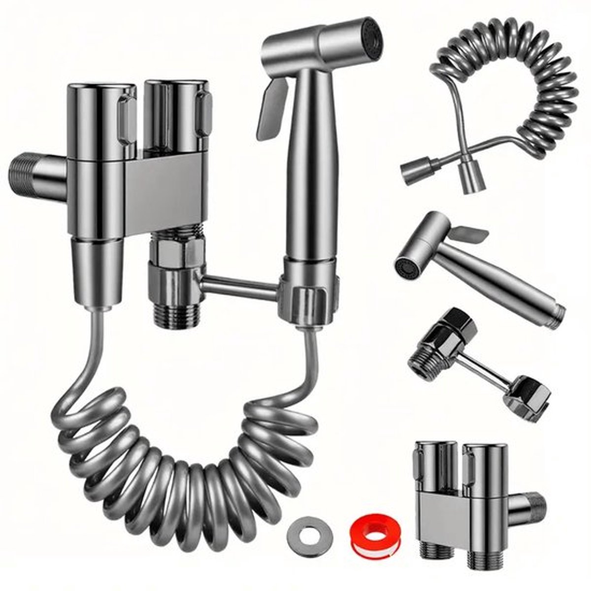 Handdoucheset voor toiletten met roestvrijstalen spuitpistool voor het reinigen van de badkamerdouche, accessoires voor persoonlijke hygiëne - grijs