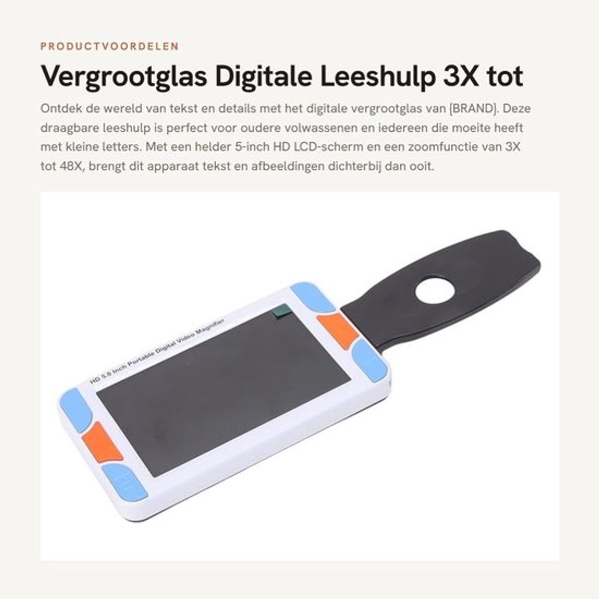 Vergrootglas Digitale Leeshulp - 3X tot 48X Zoom - Draagbaar en Compact - 5 Inch HD LCD Scherm - Elektronische Loep - Geschikt voor Senio...