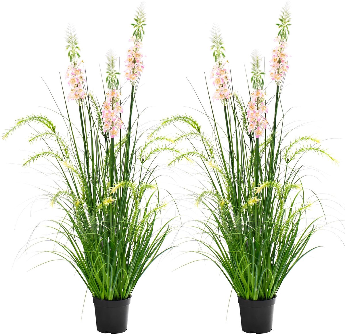 SnelShoppen - 90 cm Kunstrietgras met Drie Bloemen - Kunstplanten voor Binnen en Buiten - Decoratieve Potplant voor Thuis, Tuin, Kantoor en Bruiloft -