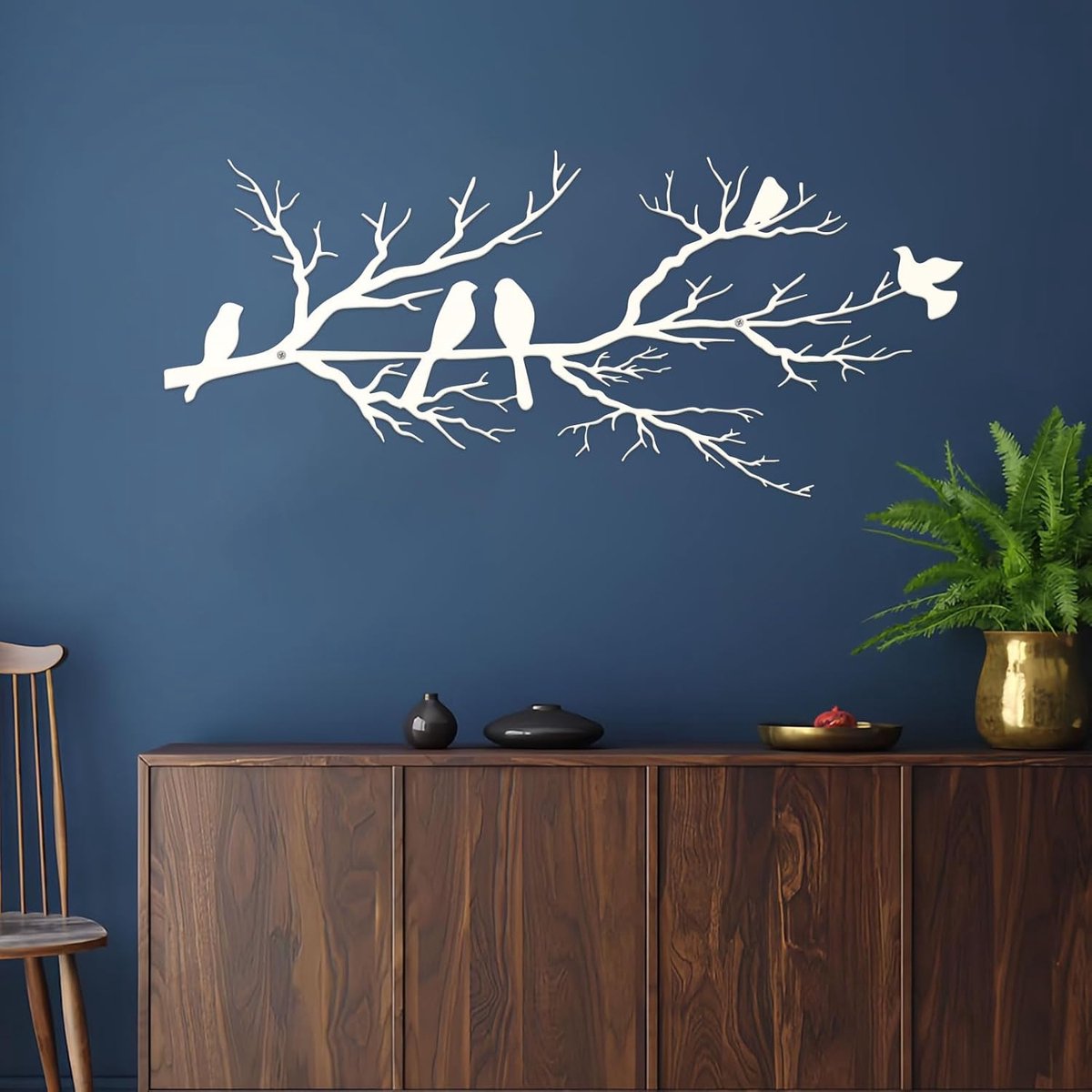 SnelShoppen - Grote Metalen Vogels Muurkunst - Kleurige Silhouet Muurdecoratie voor Woonkamer, Slaapkamer, Balkon en Tuin - Wit Metalen Sculptuur met