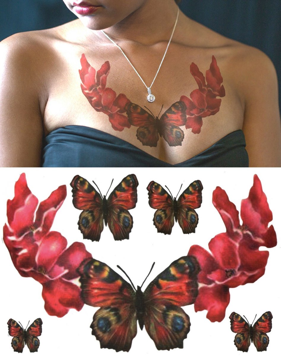 Temporary Tattoo Vlinder/Butterfly (A5 formaat) [Neptattoo - Tijdelijke tatoeage - Nep Fake Tattoos - Water overdraagbare festival sticker henna outfit tattoo - Glitter tattoo - Volwassenen Kinderen Jongen Meisje]