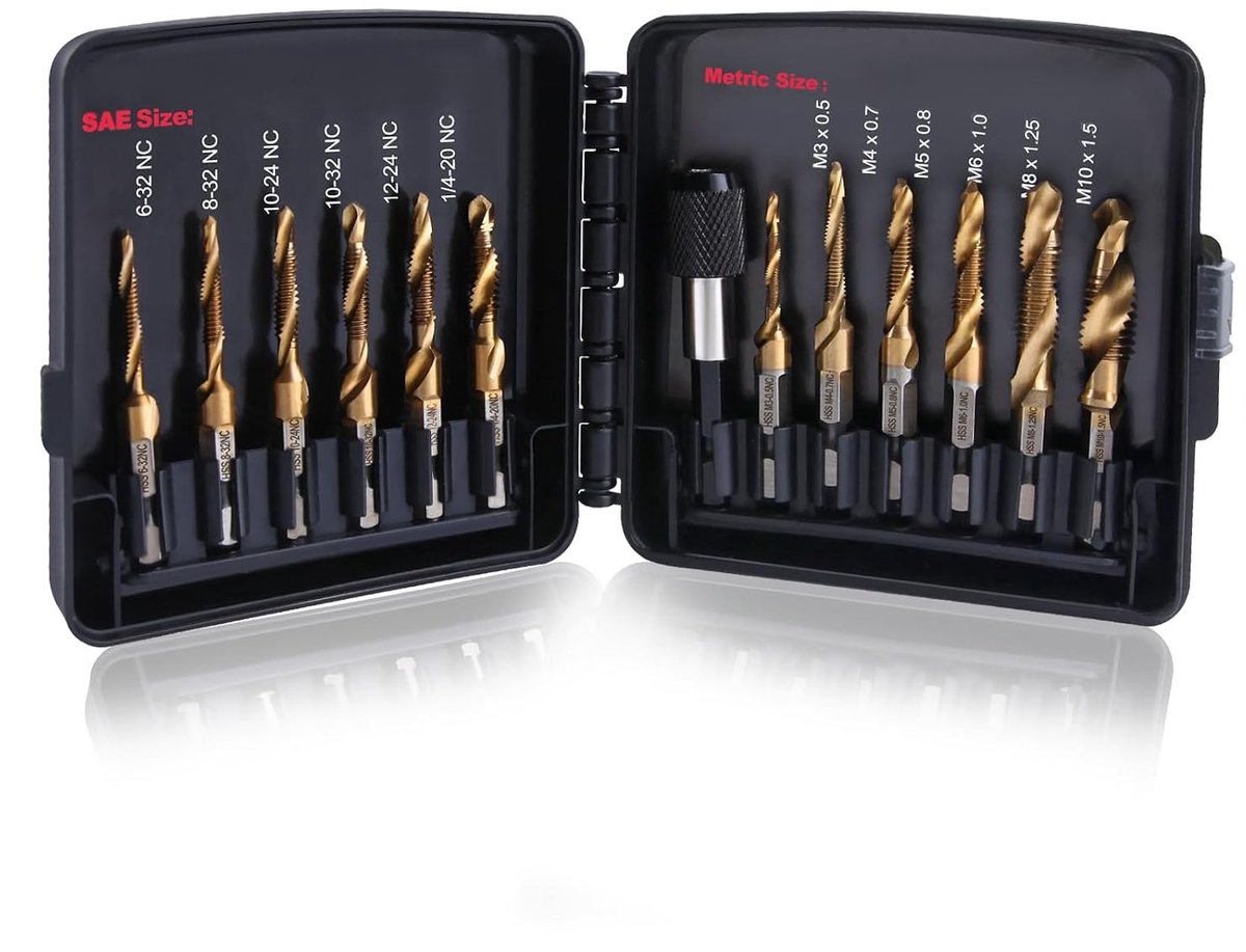 Complete 13-delige combihamer en tapset met snelwisseladapter en metrische boorbits voor precisiewerk