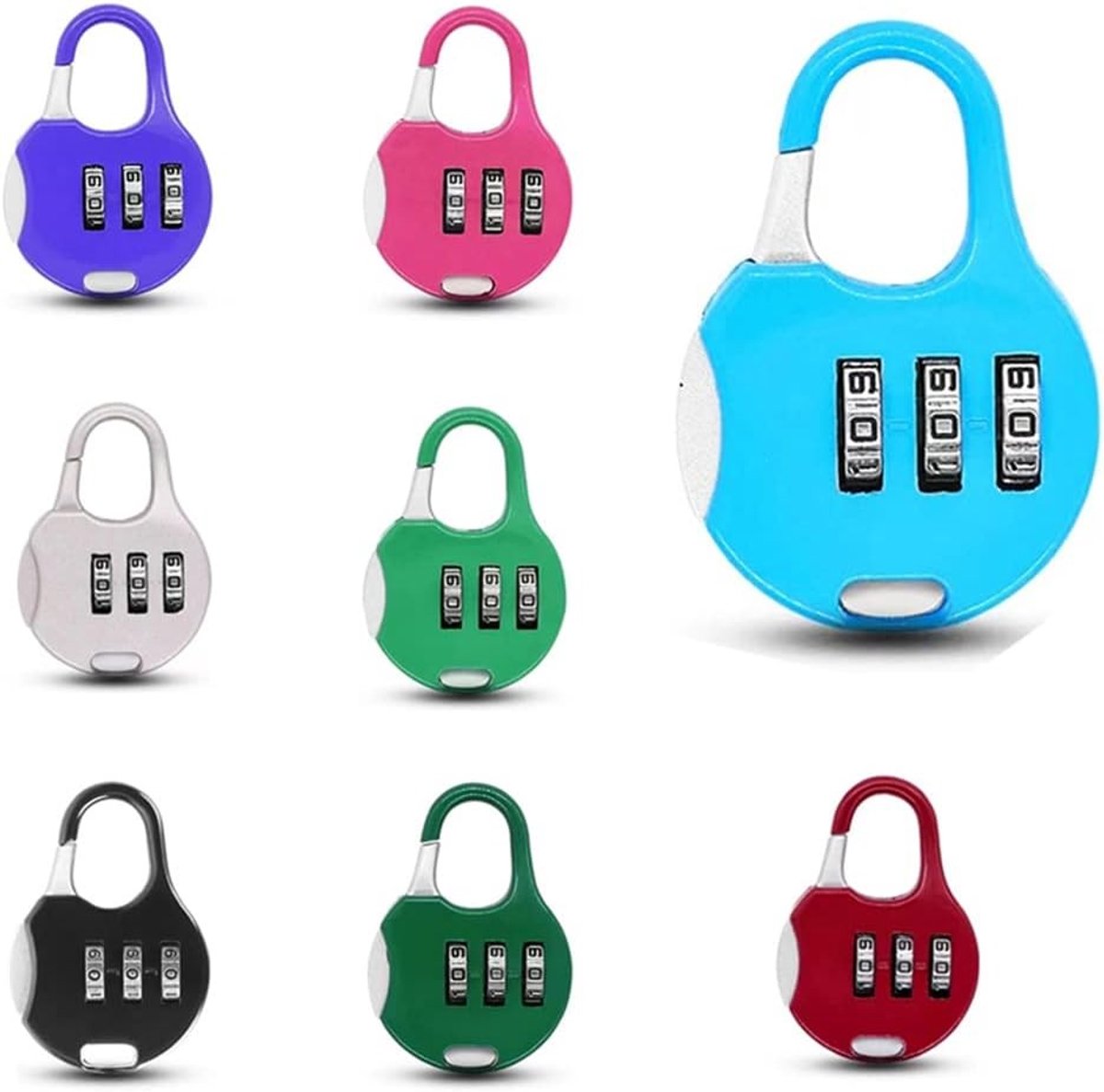Set van 8 Mini Hangsloten met Instelbare 3-Cijferige Combinatie, Ideaal voor Bagage, Gym en Buitenactiviteiten, Veiligheidsoplossingen voor Lockers en Tenten