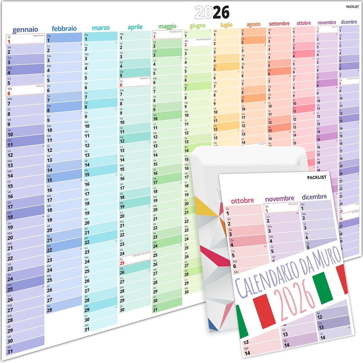 SnelShoppen - Grote Wandkalender 2026 - Jaarplanner voor Muur DIN A1 84 x 60 cm - Ruimte voor Notities - Ideaal voor Gezinsorganisatie, Studie en Werk