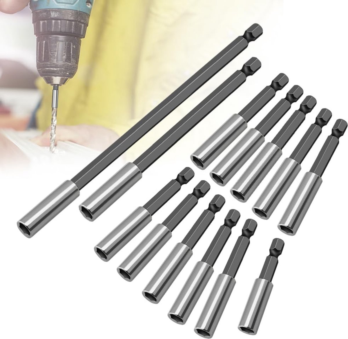 Set van 13 Universele Magnetische Bit Houder voor Boor en Schroevendraaier, Lange Hexagon, Carbon Staal, Geschikt voor Diverse Bit Maten
