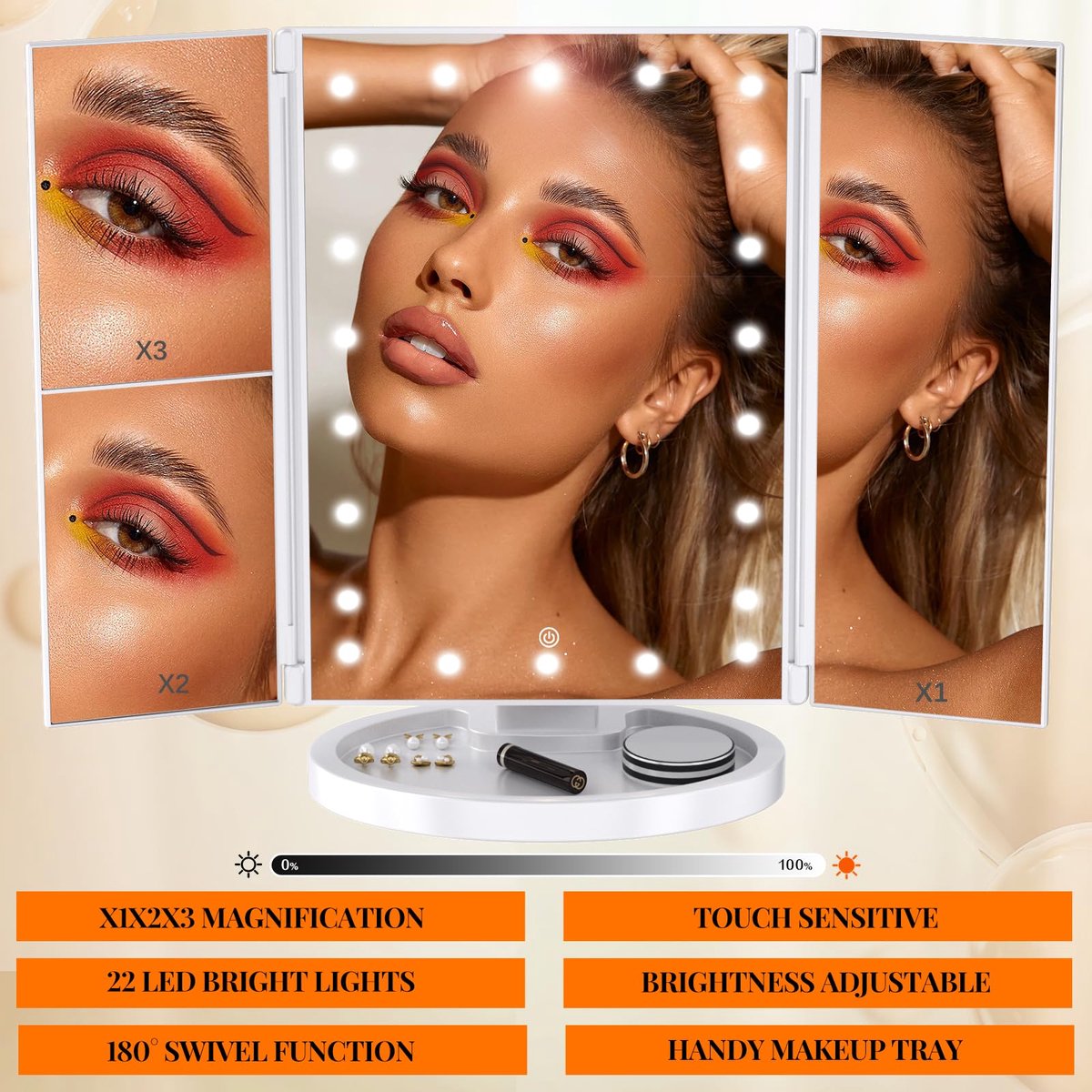 SnelShoppen - Luxe Make-up Kaptafel met Spiegel en Verlichting, Complete Set met Stoel, Dressoir voor Slaapkamer, Gouden Afwerking, Perfect voor Feest