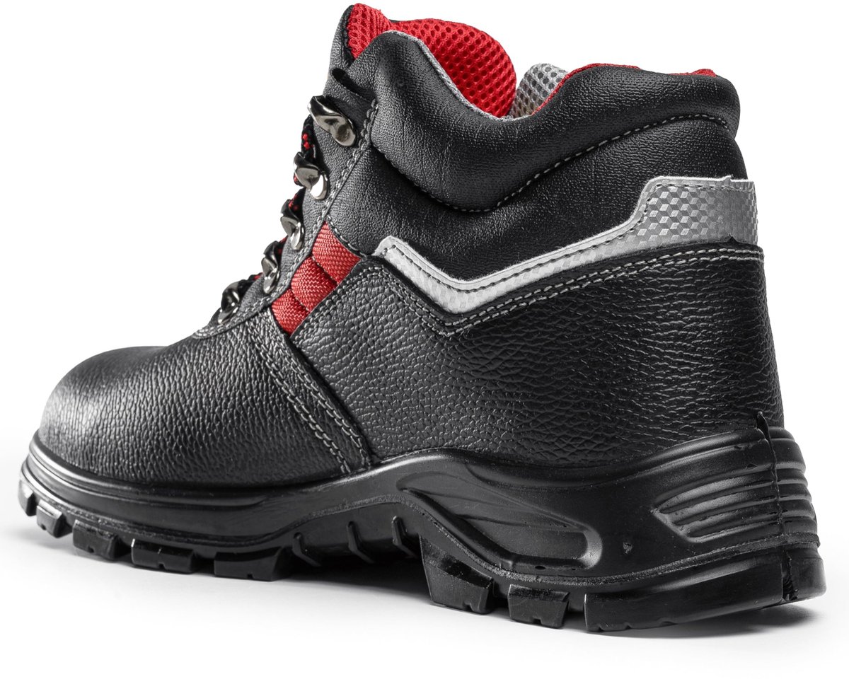 SnelShoppen - Heren Veiligheidslaarzen Leer S3 SRC Zwarte Stalen Teen Bescherming Werkschoenen Enkel 5993 - Maat 41 EU - Perfect voor Bouw en Industri
