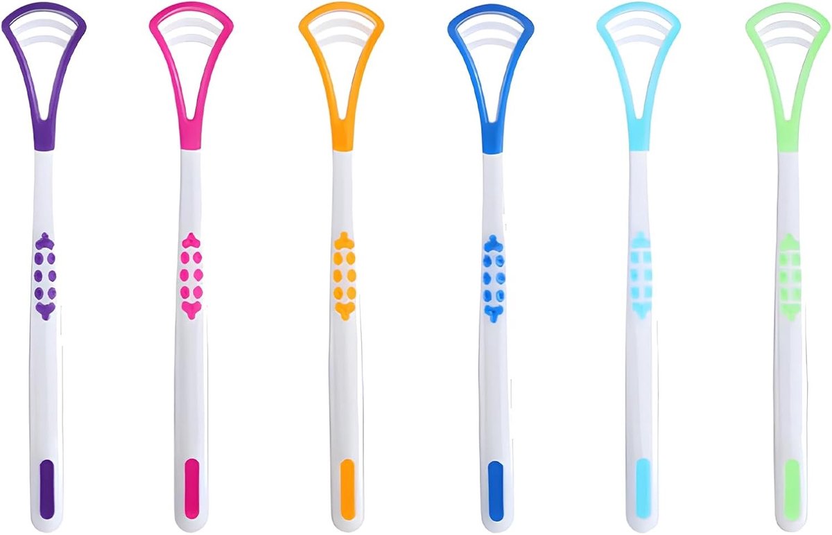 Set van 6 siliconen tongschrapers voor volwassenen en kinderen, effectieve tongreiniger voor betere mondhygiëne en frisse adem