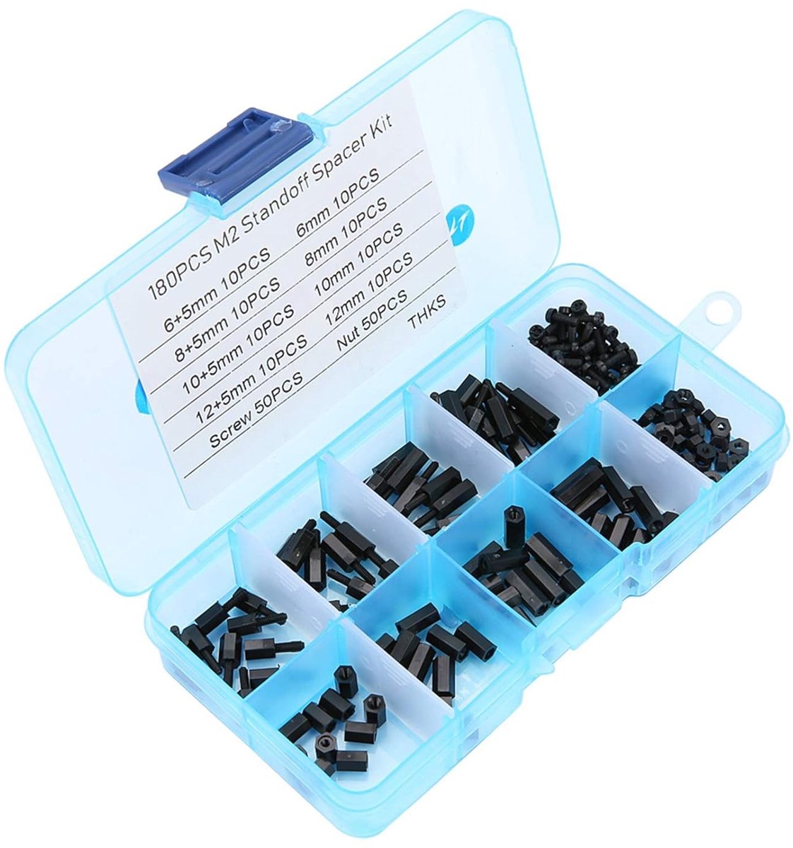 Zwarte M2 nylon beugelset, waterdicht, 180 stuks, voor het monteren van printplaten.