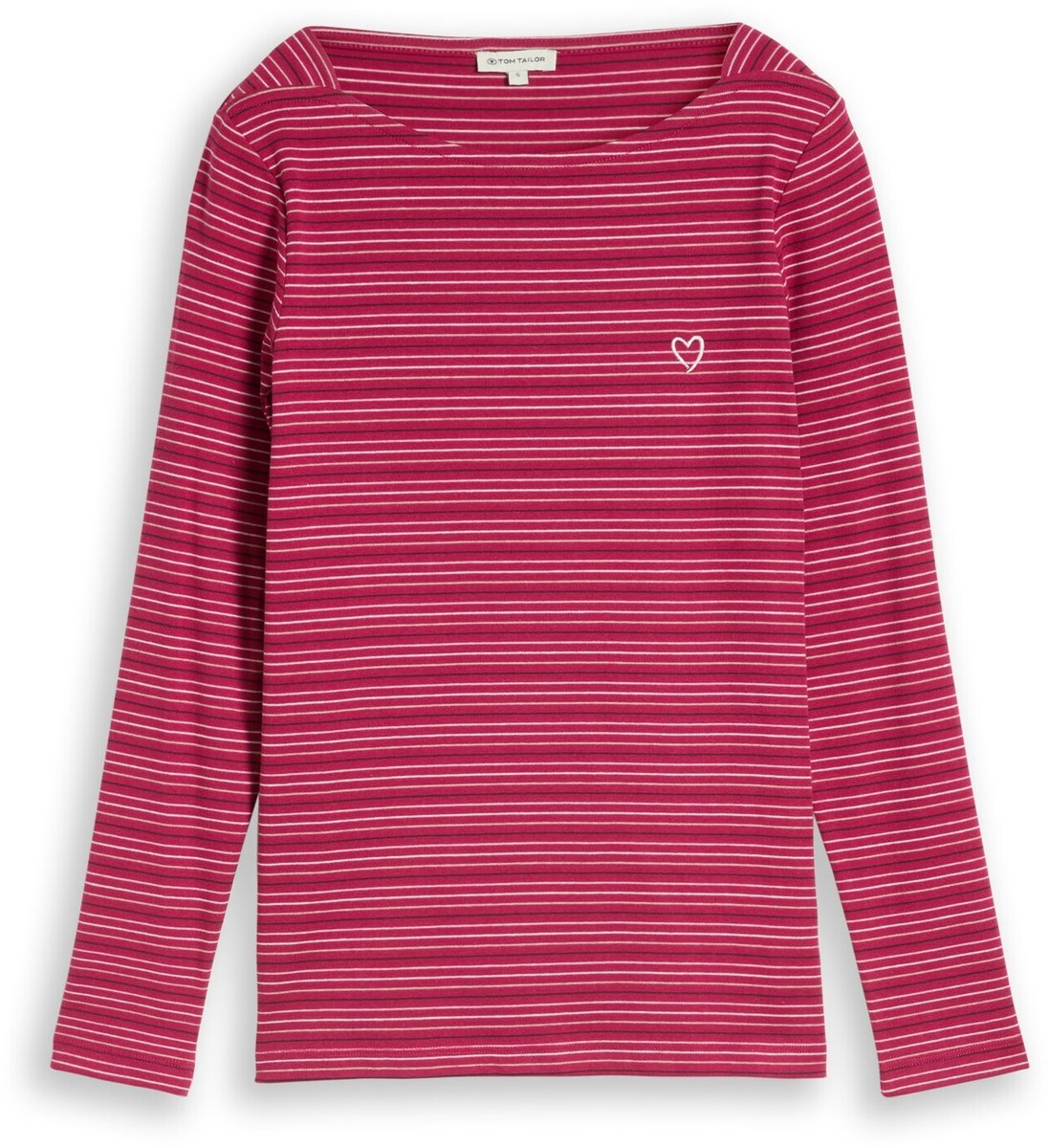Tom Tailor - Shirt met lange mouwen en hartjesborduursel - Maat L - dark pink beige stripe