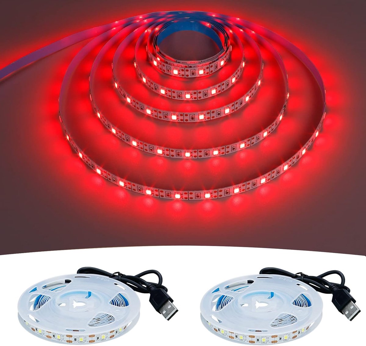 SnelShoppen - 4M USB LED Strip Rood 620-625nm - 240LED Flexibele SMD2835 - Zelfklevende LED Tape voor DIY Home Decor - IP20 Niet Waterproof - TV Achte