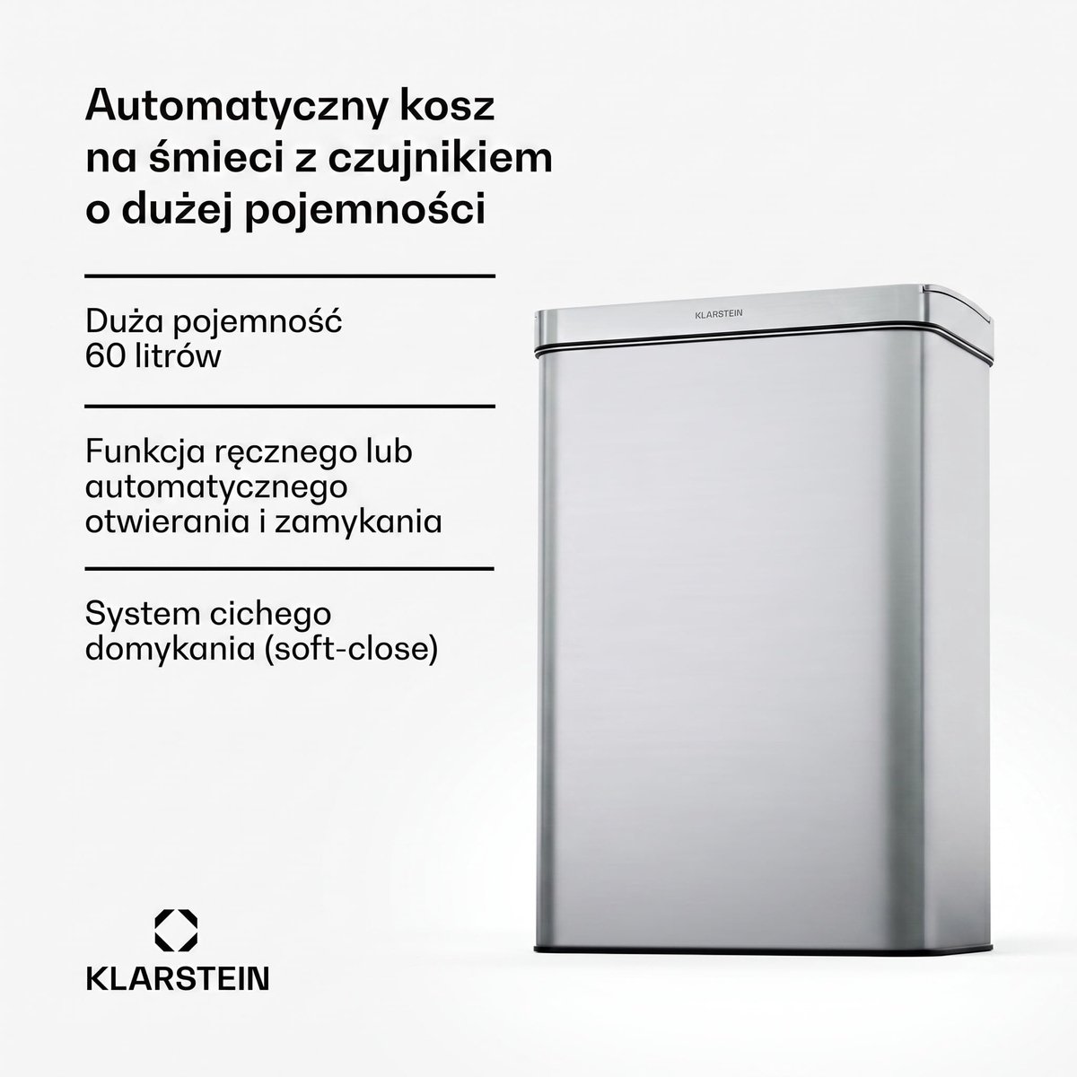 SnelShoppen - Prullenbak met sensor 60 liter, contactloze roestvrijstalen afvalbak met bewegingsmelder, softclose deksel, ideaal voor keuken en kantoo