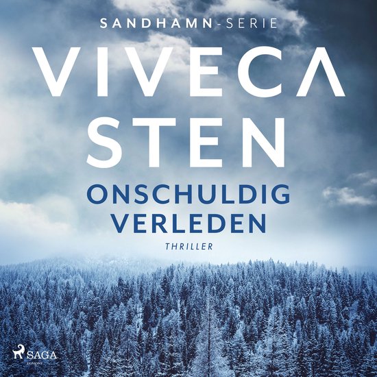 Boekomslag met "Viveca Sten Onschuldig Verleden" en een besneeuwde bosrand.