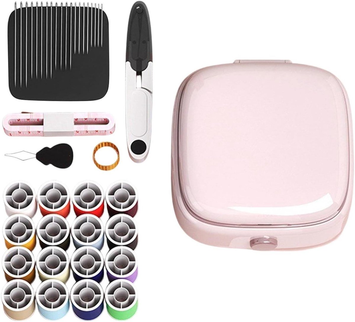 Naaiset - Naaikit reparatieset - Snel kleding herstellen - Magnetische naaldhouder - 12.5 x 12.5 x 6 cm - Grijs