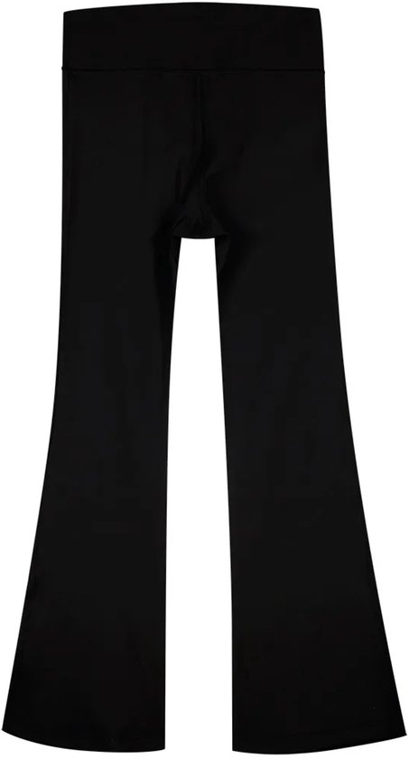 Zwarte sportlegging voor meisjes met uitlopende broekspijpen en hoge tailleband.