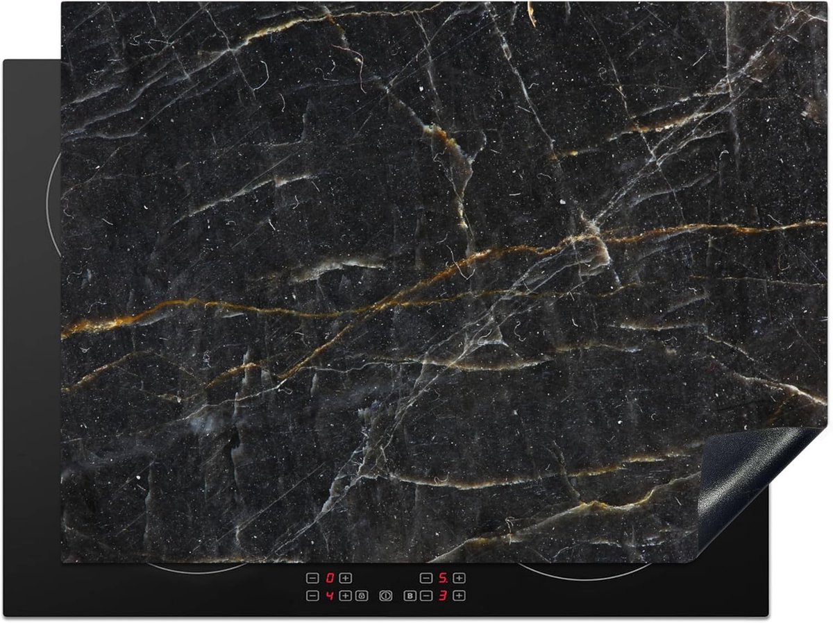 SnelShoppen - Inductie Hob Beschermer 71x52cm - Antislip Mat voor Inductiekookplaat - Marmerstructuur - Zwart - Goud - Grijs - Keuken Decoratie