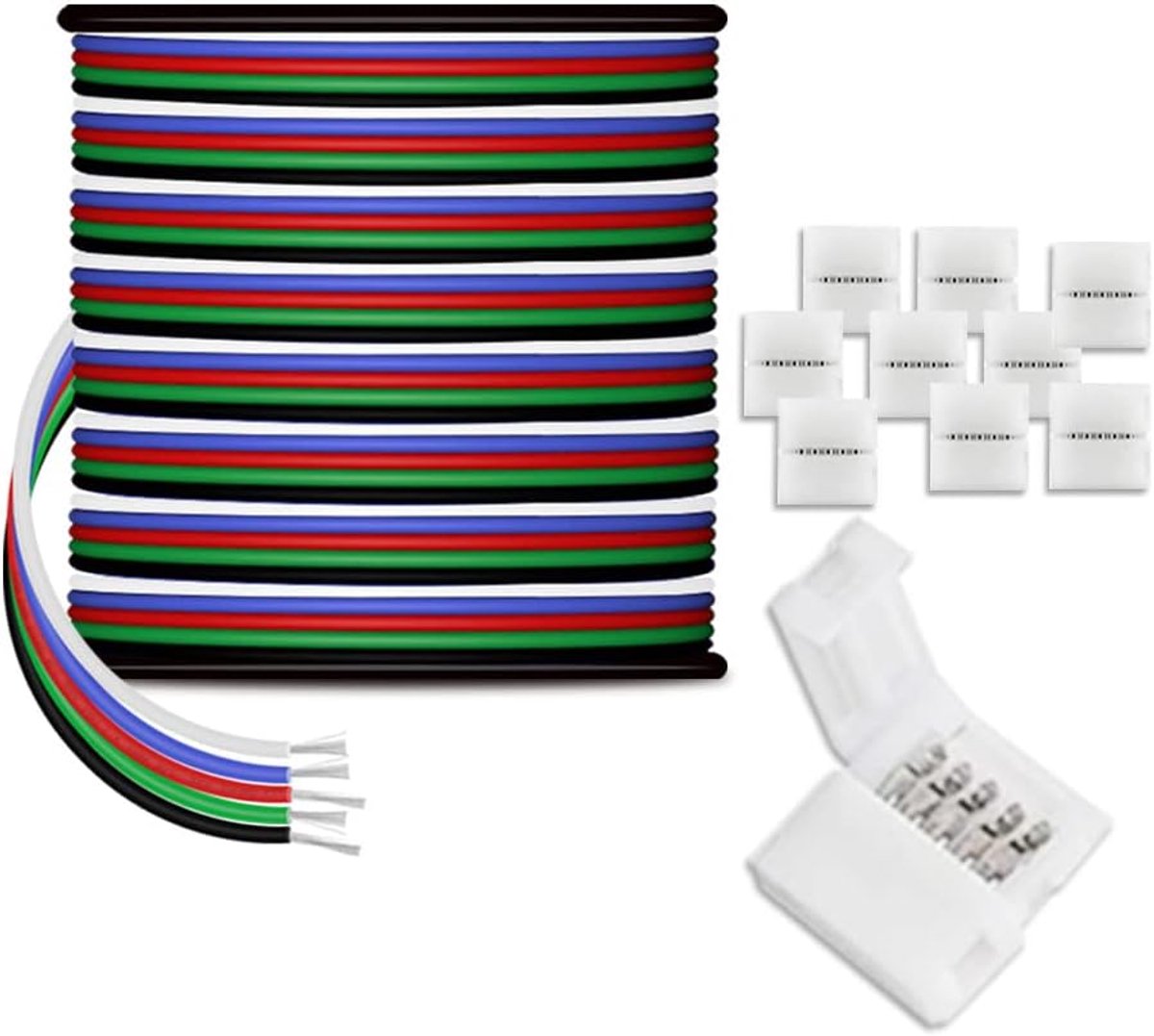 SnelShoppen - 30 m RGBW LED Verlengkabel 22 Gauge 5 Pin 12V DC - Hoogwaardige Elektrische Kabel voor RGBW 3528 5050 LED Strips - 5 Kleuren, 10 Stuks V