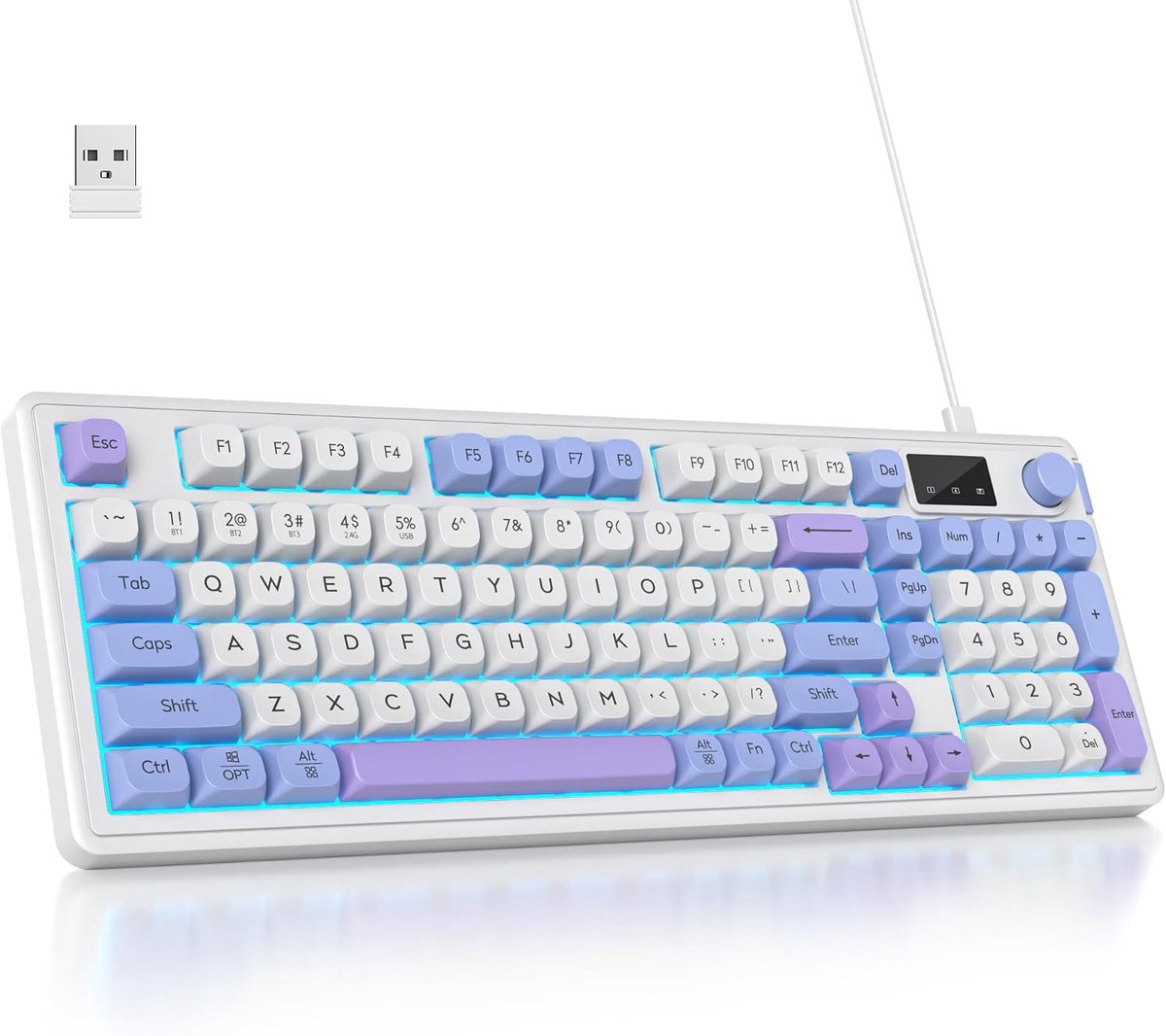 SnelShoppen - 96% Draadloos Toetsenbord met RGB Verlichting, Mechanische Voel, 3-in-1 Verbinding (Bluetooth, 2.4G, Bedraad), Gasket Structuur, Crème m