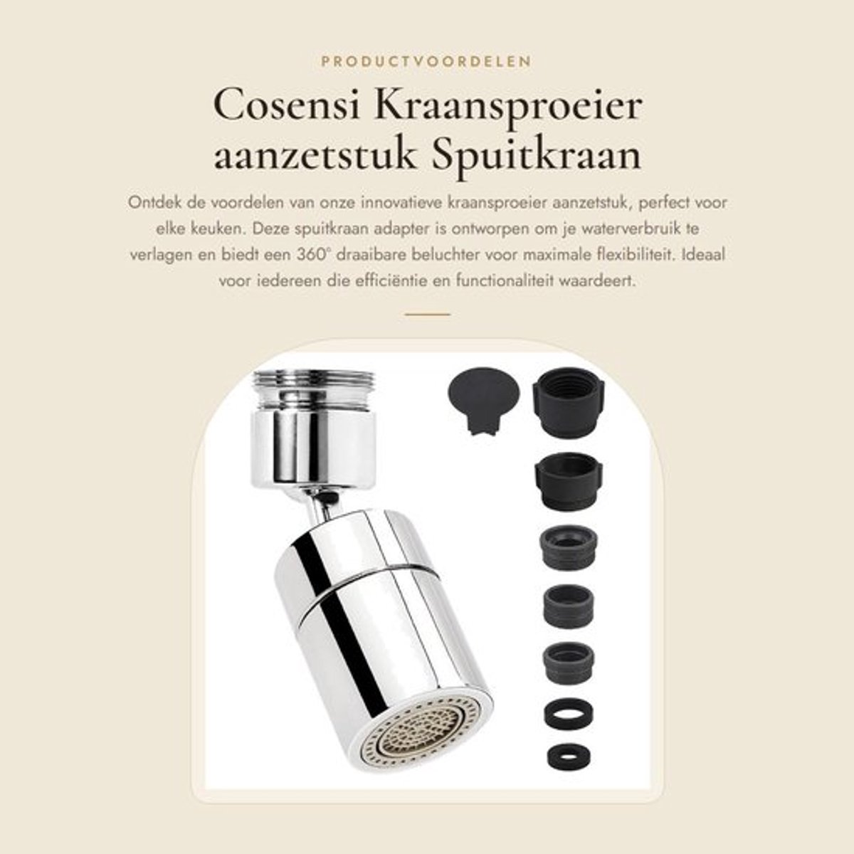 Kraansproeier aanzetstuk - Spuitkraan adapter - 360° draaibaar - Waterbesparing - Keukenkraan beluchter - Geschikt voor interne en extern...