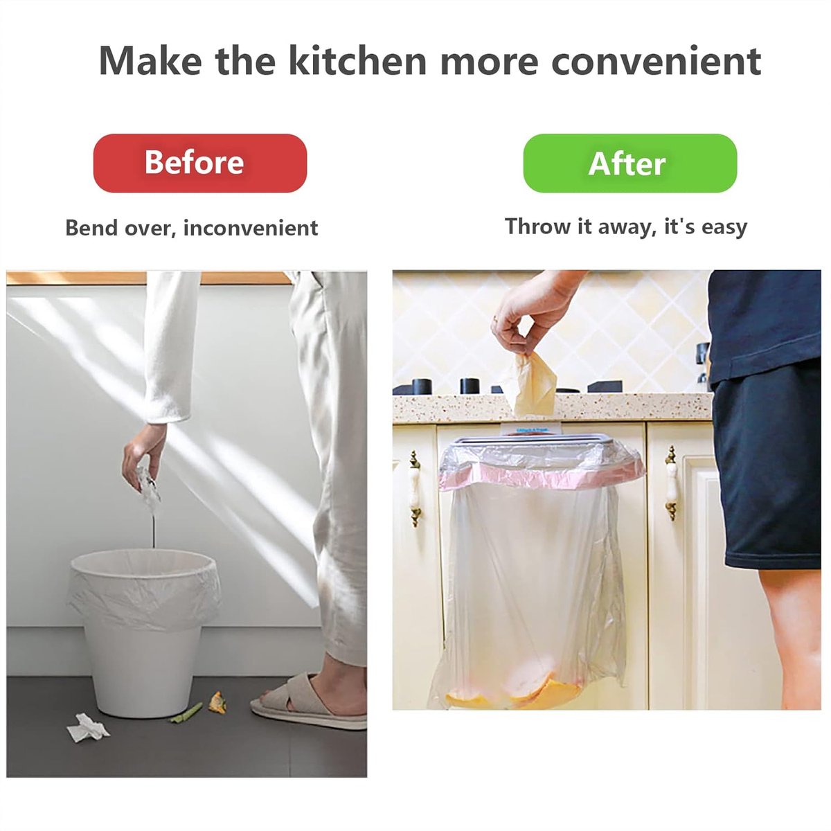 SnelShoppen - White Portable Garbage Bag Holder - Handenvrije Afvalzak Houder met Deksel - Keuken Prullenbak - Duurzaam PP Materiaal - Geen Boren Nodi