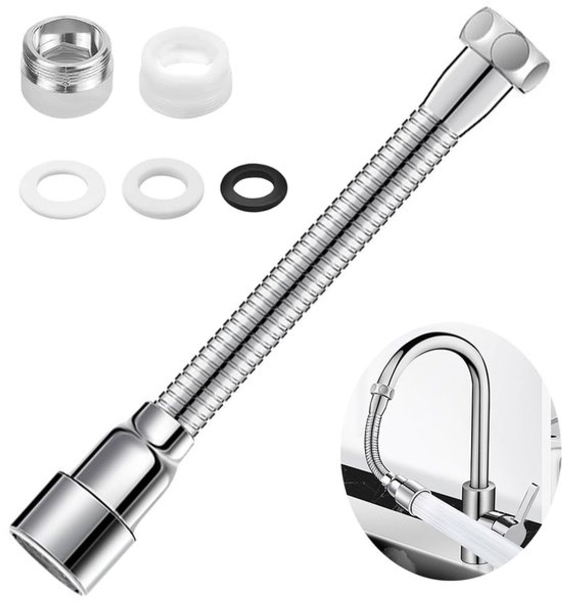Kraan verlenging, 360 graden draaibare sproeikop, kraanverlenging keuken, 16 cm, perfect voor keuken, badkamer enz. (1 stuk)