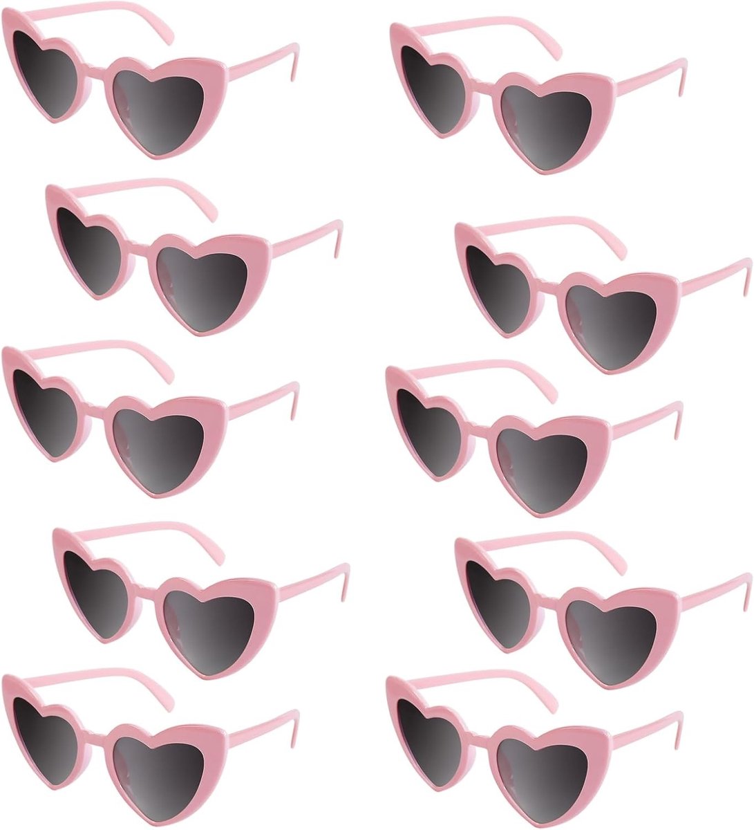 Hartvormige Zonnebrillen voor Vrouwen - Vintage Retro Cat Eye Zonnebrillen voor Feestjes, Bruiloften en Kostuums - 10 Paar in Roze